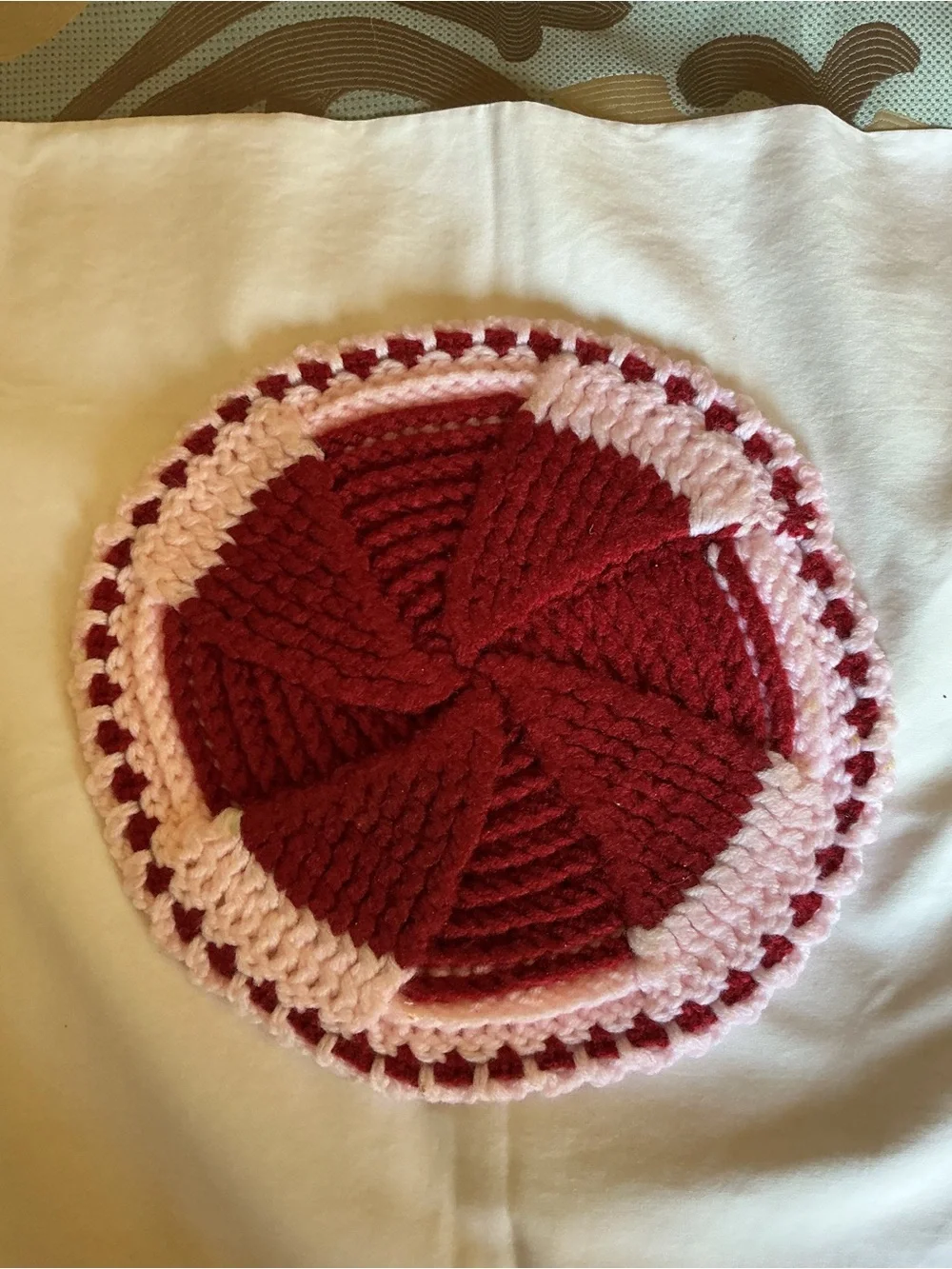 Handmade Pink and Red Crochet Trivot